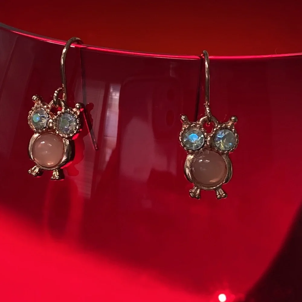 Tiny rosegold style owl earrings